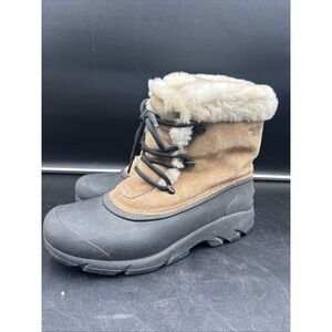 Sorel Snow Angel Tan Leather Rubber Faux Fur Winter Boots NL1810-234 Size 8 Lace